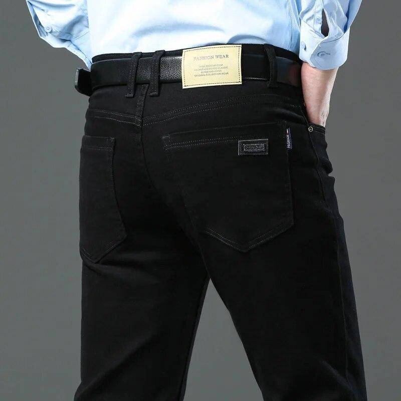 Männer Marke Hochwertige Jeans Mode Lässig Klassischen Stil Slim Fit Hose Männliche Marke Advanced Stretch Gerade Hosen Große Größe 32 schwarz von Joom DACH