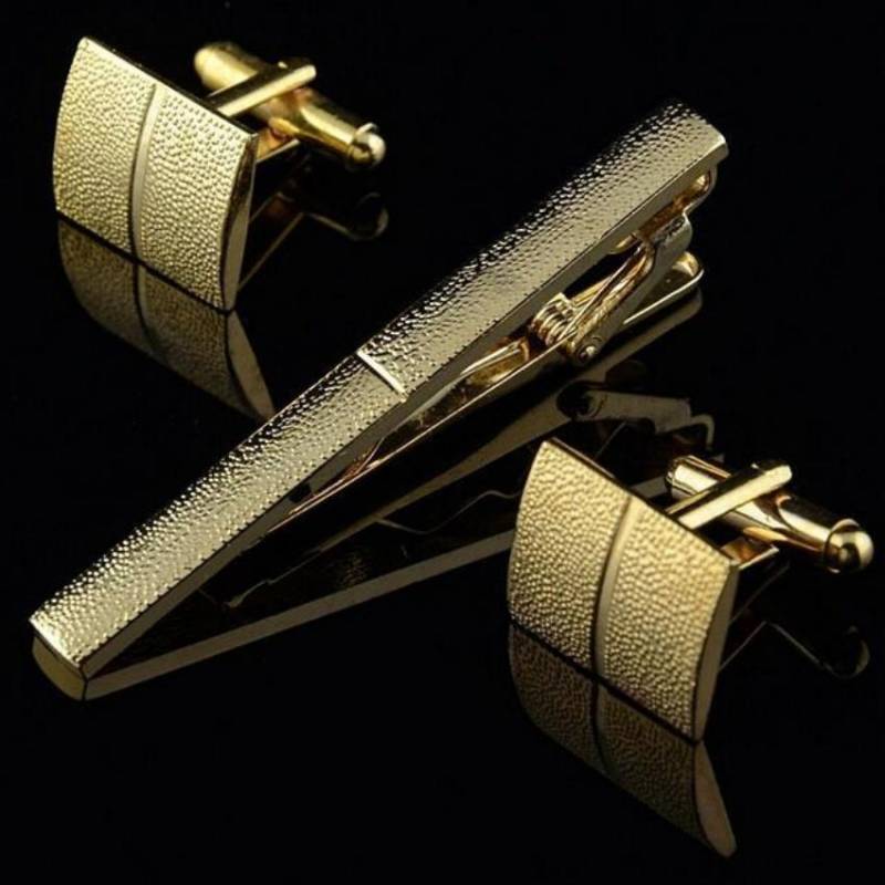 Männer Metall Krawatte Krawatte Bar Verschluss Clip Manschettenknöpfe Set Gold einfaches Geschenk von Joom DACH