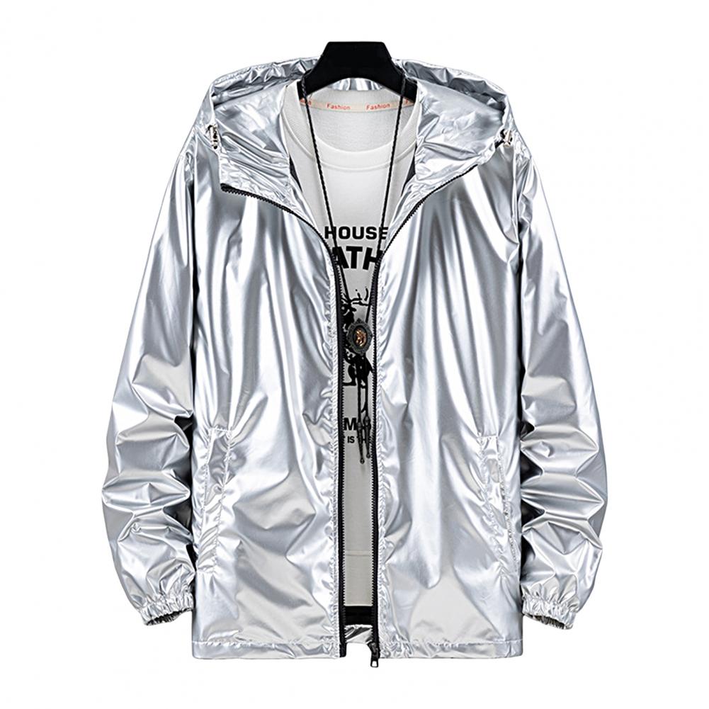 Männer Mit Kapuze Jacke Zipper Solide Mode Helle Schwarz Silber Farbe Hoodies Wasserdicht Frühling Herbst Elastische Manschette Mantel Streetwear 6XL licht grau von Joom DACH