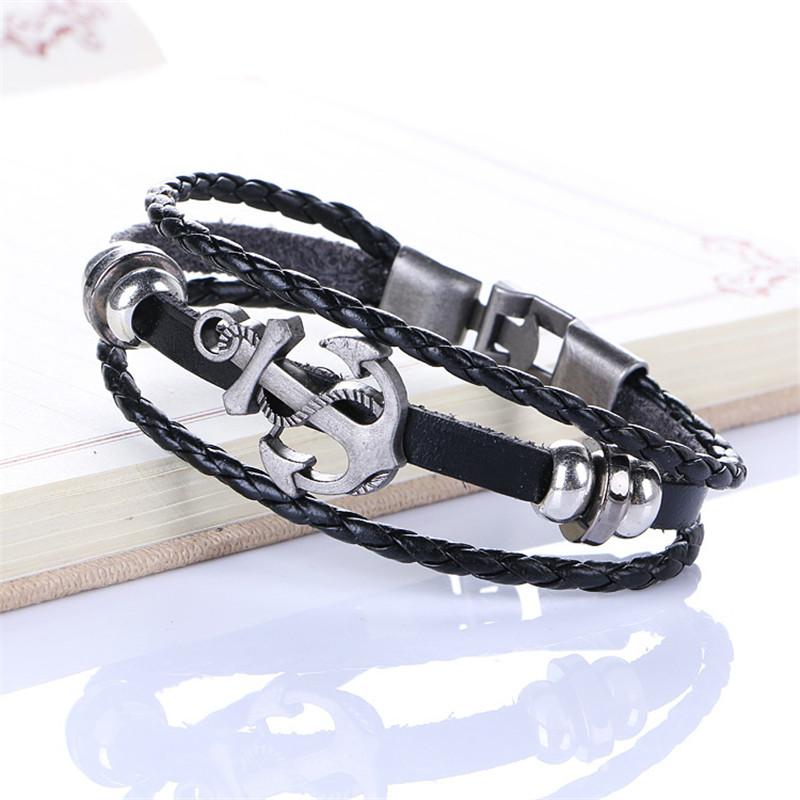 Männer Mode Cool PU Metall Anker Armband Armband Geschenke Schmuck schwarz von Joom DACH