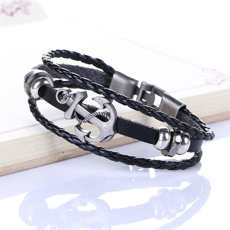 Männer Mode Cool PU Metall Anker Armband Armband Geschenke Schmuck schwarz von Joom DACH