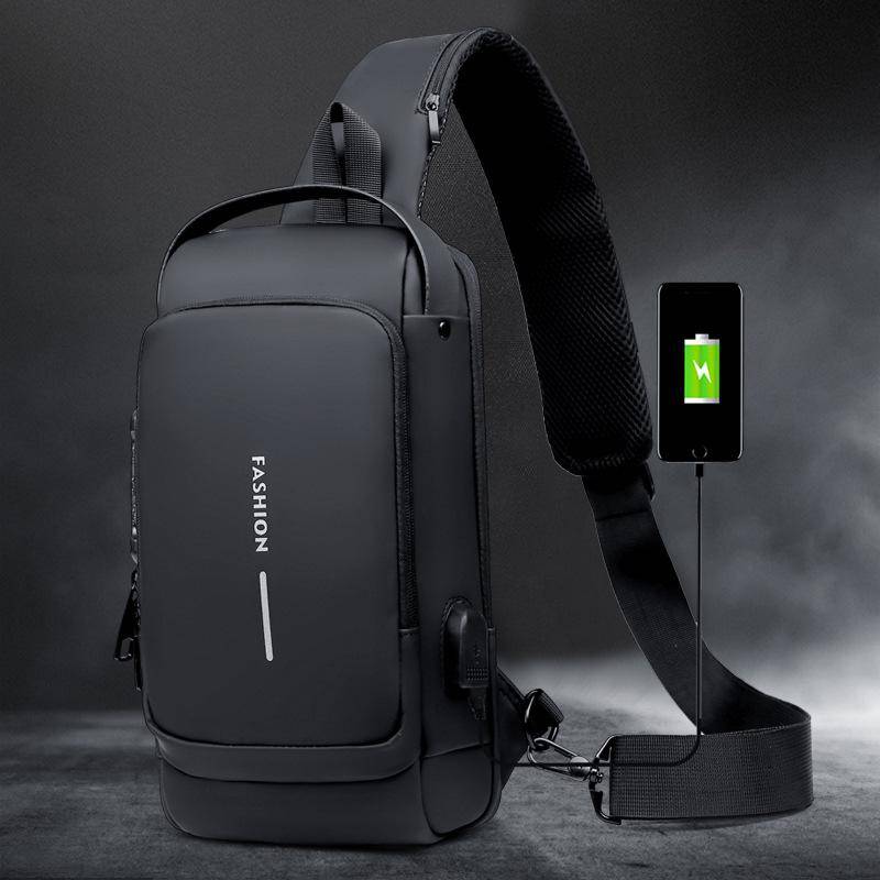 Männer Multifunktions Anti-diebstahl USB Schulter Tasche Umhängetasche Reise Sling Bag Pack Messenger Pack Brust Tasche schwarz von Joom DACH