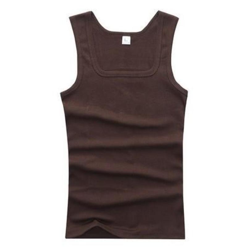 Männer Muskelwesten Baumwolle Unterwäsche Ärmelloses Tank Top Solide Muskelweste Unterhemden Quadratischer Kragen Gymclothing Bodybuilding Tank Tops L braun von Joom DACH