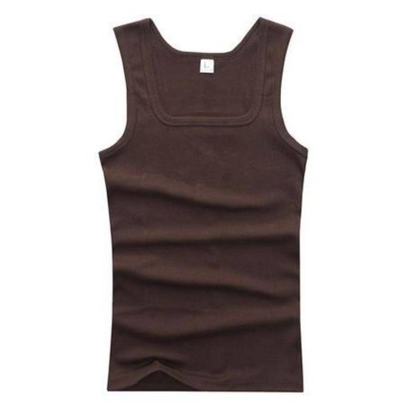 Männer Muskelwesten Baumwolle Unterwäsche Ärmelloses Tank Top Solide Muskelweste Unterhemden Quadratischer Kragen Gymclothing Bodybuilding Tank Tops L braun von Joom DACH