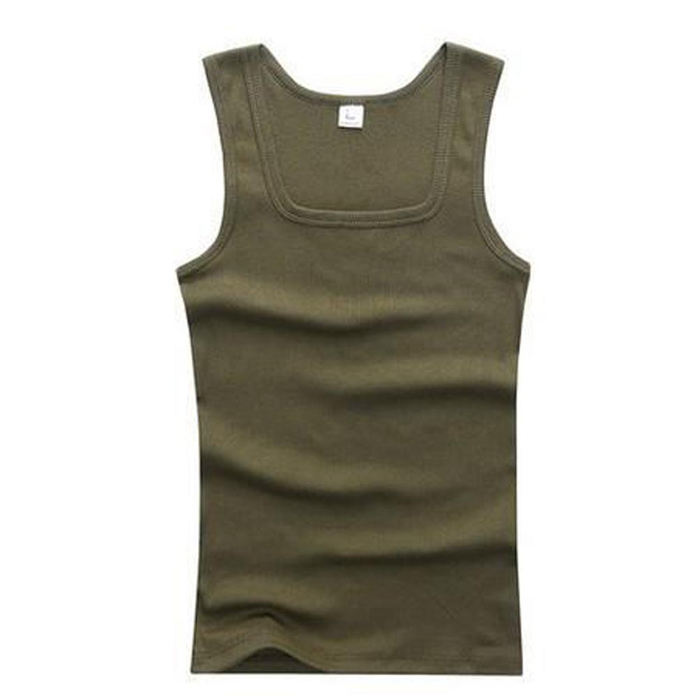 Männer Muskelwesten Baumwolle Unterwäsche Ärmelloses Tank Top Solide Muskelweste Unterhemden Quadratischer Kragen Gymclothing Bodybuilding Tank Tops L armee grüne von Joom DACH