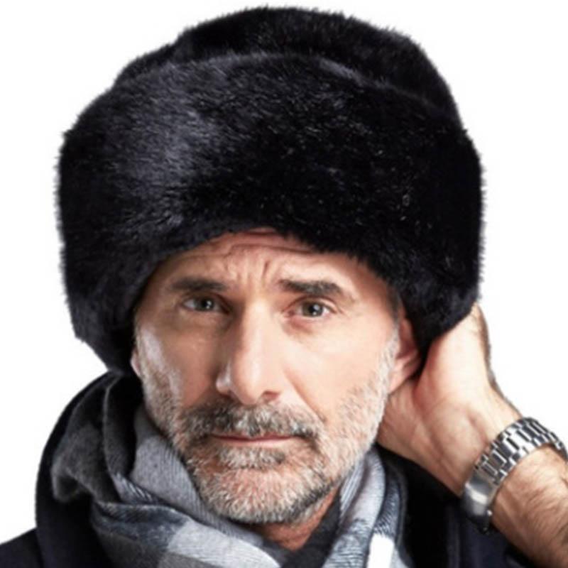 Männer Nachahmung Nerz Pelz Alten Mann Hut Prinz Hut Mittleren Alters und Ältere Flache Top Lei Feng Hut Präsidenten Hut männer Winter Verdickung L von Joom DACH