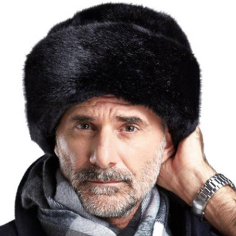 Männer Nachahmung Nerz Pelz Alten Mann Hut Prinz Hut Mittleren Alters und Ältere Flache Top Lei Feng Hut Präsidenten Hut männer Winter Verdickung L von Joom DACH