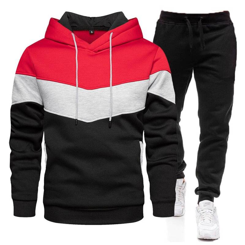 Männer Patchwork Hoodies Sweatshirt + Jogginghose Anzug Herbst Winter Warme Sportswear Sets Trainingsanzug Männer Pullover Set XL von Joom DACH