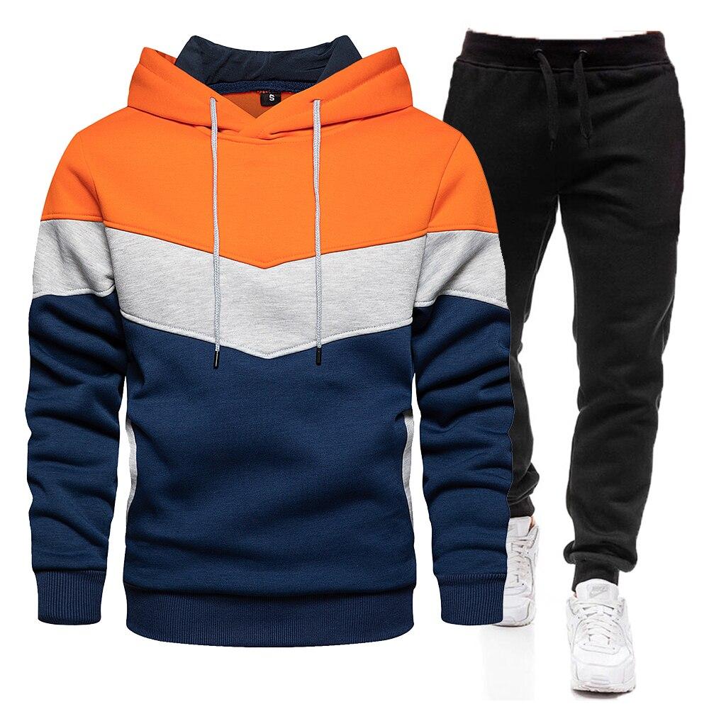 Männer Patchwork Hoodies Sweatshirt + Jogginghose Anzug Herbst Winter Warme Sportswear Sets Trainingsanzug Männer Pullover Set XL von Joom DACH