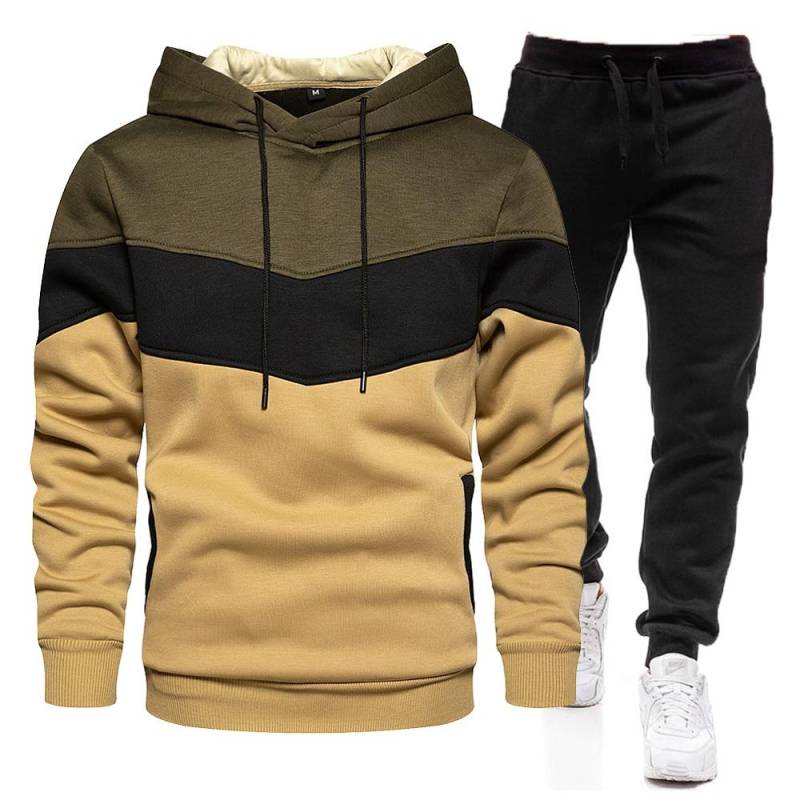 Männer Patchwork Hoodies Sweatshirt + Jogginghose Anzug Herbst Winter Warme Sportswear Sets Trainingsanzug Männer Pullover Set XL von Joom DACH