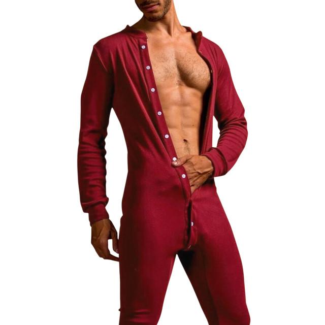 Männer Pyjamas Overall Männlichen Homewear Einfarbig Langarm Komfortable Taste Freizeit Nachtwäsche Männer Strampler Nachtwäsche XL rot von Joom DACH