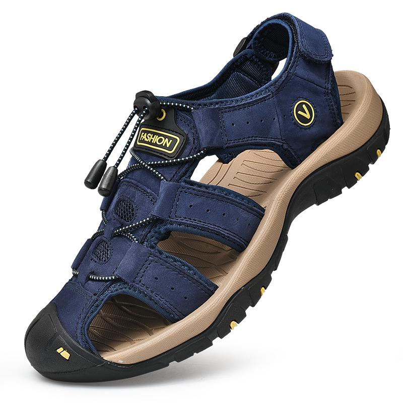 Männer Sandale Aus Echtem Leder Männer Schuhe für Sommer Große Größe Outdoor Wanderschuhe Männliche Sandalen Mann Hausschuhe Plus Größe 45 blau von Joom DACH