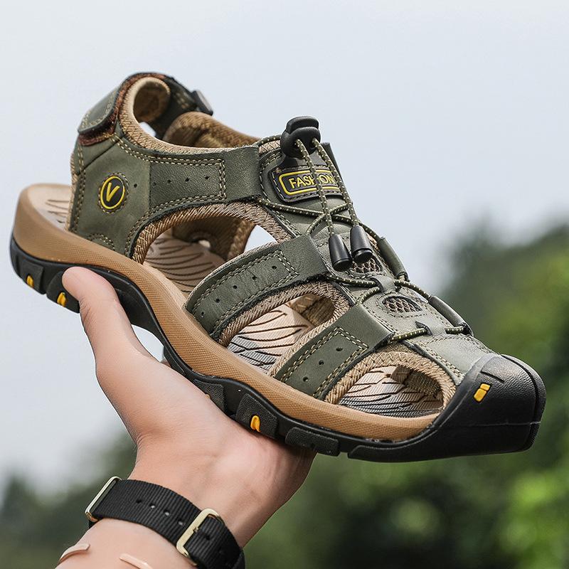 Männer Sandale Aus Echtem Leder Männer Schuhe für Sommer Große Größe Outdoor Wanderschuhe Männliche Sandalen Mann Hausschuhe Plus Größe 46 armee grüne von Joom DACH