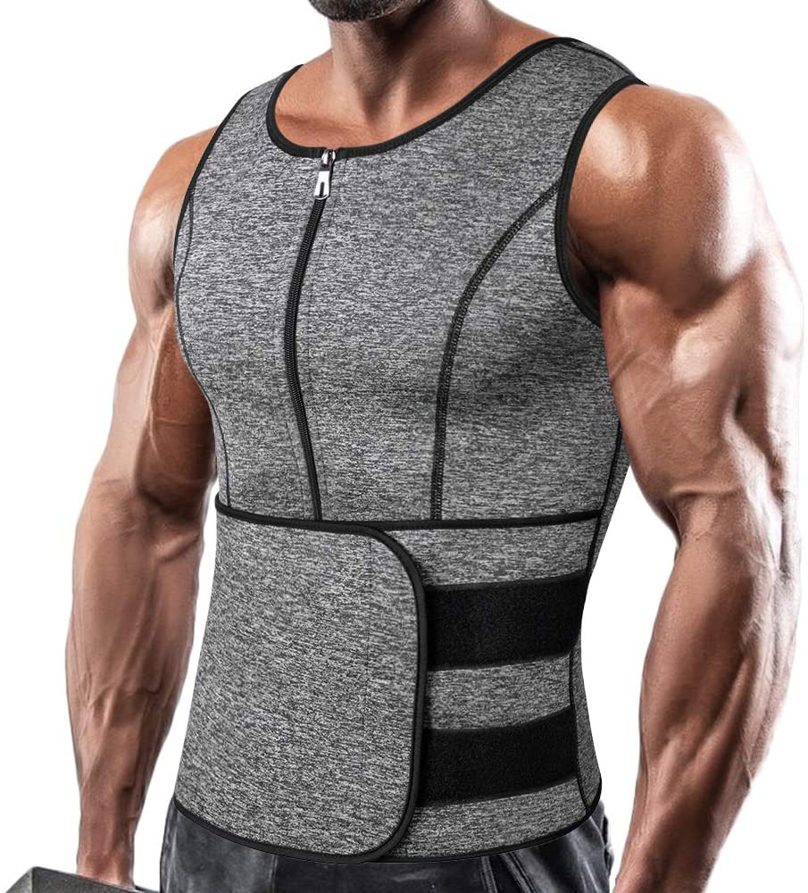 Männer Sauna Sweat Zipper Weste Neopren Korsett Taille Trainer Weste Body Shaper Workout Tank Tops Kompression Shirt XXXL grau von Joom DACH