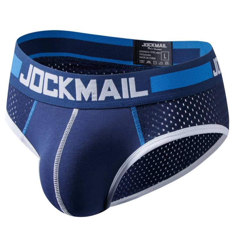 Männer Slips JOCKMAIL Marke Sexy Low Taille Color Blocking Design Sport Atmungsaktive Unterhose Mesh Material männer Unterwäsche XL navy blau von Joom DACH