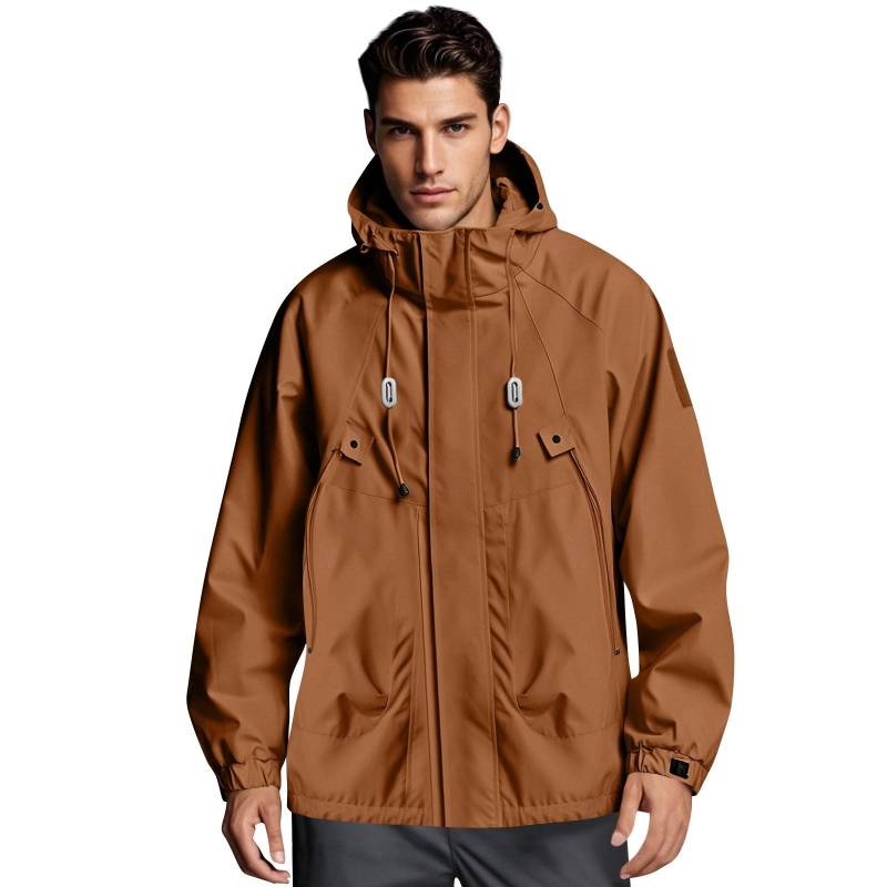 Männer Solide Streifen Regen Jacke Outdoor Plus Wasserdicht Mit Kapuze Regenmantel Winddicht XXXL rot von Joom DACH