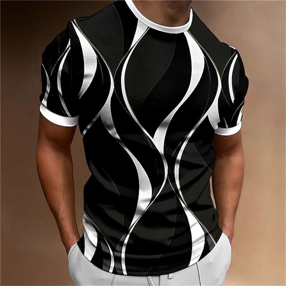 Männer T-shirt 3D Gestreiften Druck Sweatshirt Tops Sommer O Hals Casual Kurzarm Männlich Slim Fit Kleidung Günstige Bekleidung L von Joom DACH
