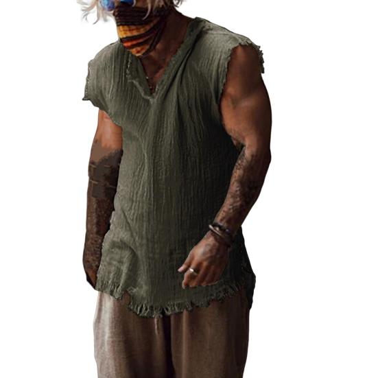 Männer Tank Top Einfarbig Männliche Kleidung Spezielle Atmungsaktive V-ausschnitt Sommer Weste Trendy Lose Typ Ripped Edge 3XL grün von Joom DACH