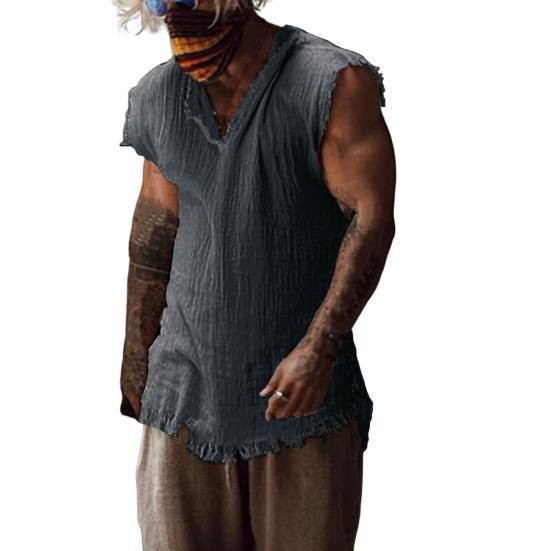 Männer Tank Top Einfarbig Männliche Kleidung Spezielle Atmungsaktive V-ausschnitt Sommer Weste Trendy Lose Typ Ripped Edge XL dunkelgraue von Joom DACH