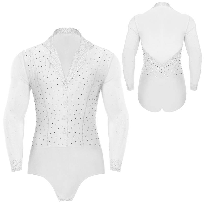 Männer Tiefe V Latein Tango Cha-Cha Gesellschaftstanz Trikot Patchwork Langarm Funkelnden Strass Dekor Professionelle L weiß von Joom DACH