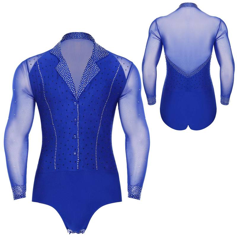 Männer Tiefe V Latein Tango Cha-Cha Gesellschaftstanz Trikot Patchwork Langarm Funkelnden Strass Dekor Professionelle M von Joom DACH