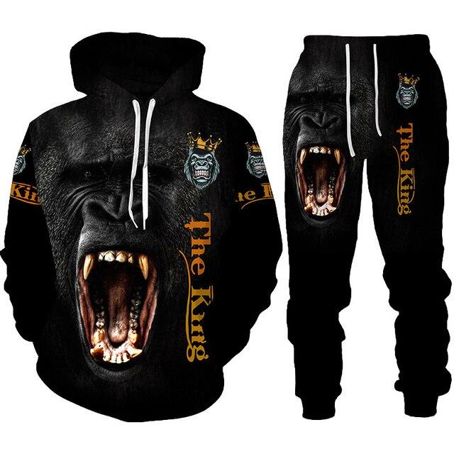 Männer Trainingsanzug 2 Stück Set Herbst und Winter 3d Schimpansen Gedruckt Hoodies Anzug Sport und Casual Männliche Jogginghose Set homme XXXXL von Joom DACH