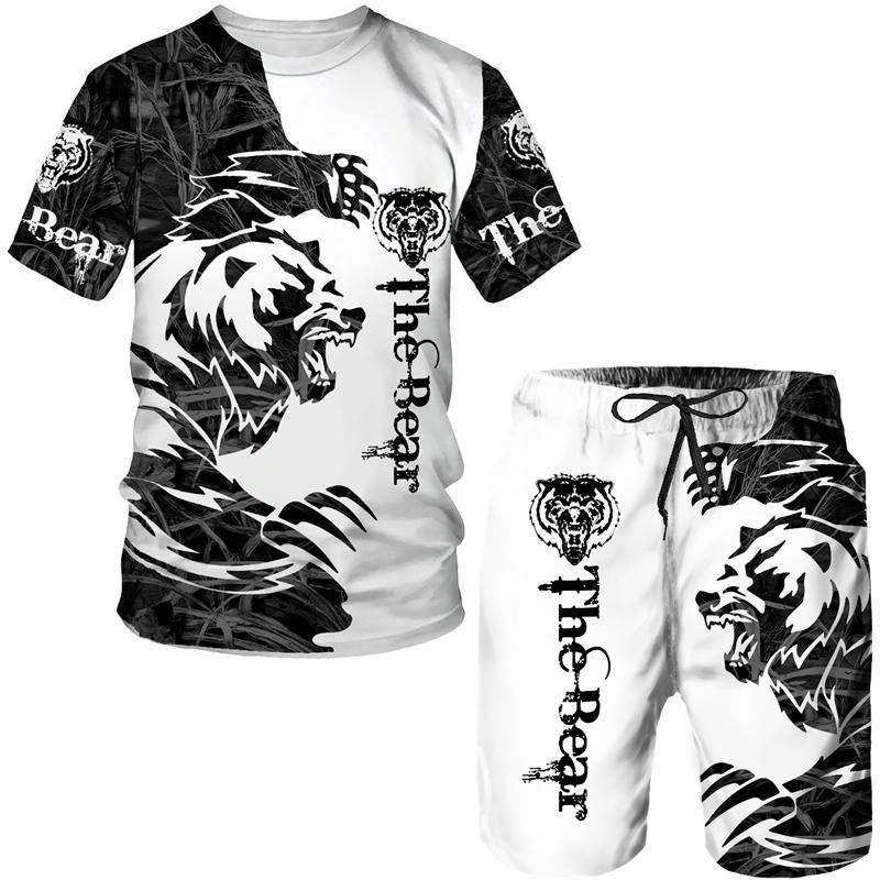 Männer Übergroße Kleidung T-shirt Shorts outfits Sets Streetwear Männliche T-shirt Set Sommer Retro Strand 3D Druck Männer Trainingsanzug XL von Joom DACH