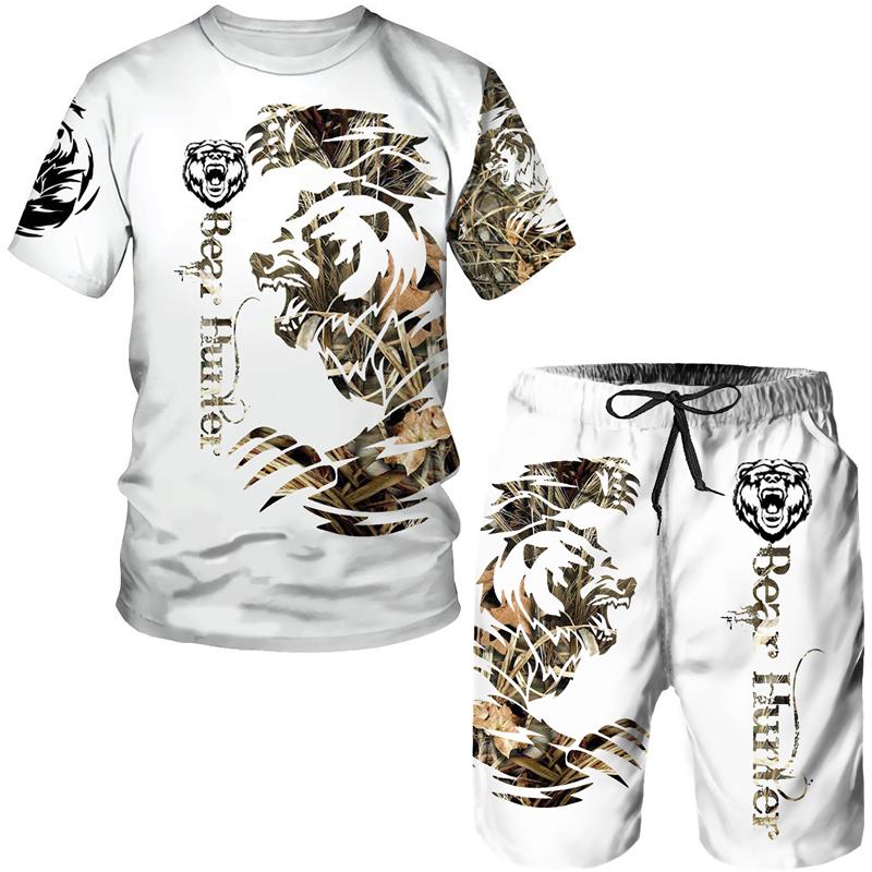 Männer Übergroße Kleidung T-shirt Shorts outfits Sets Streetwear Männliche T-shirt Set Sommer Retro Strand 3D Druck Männer Trainingsanzug XL von Joom DACH
