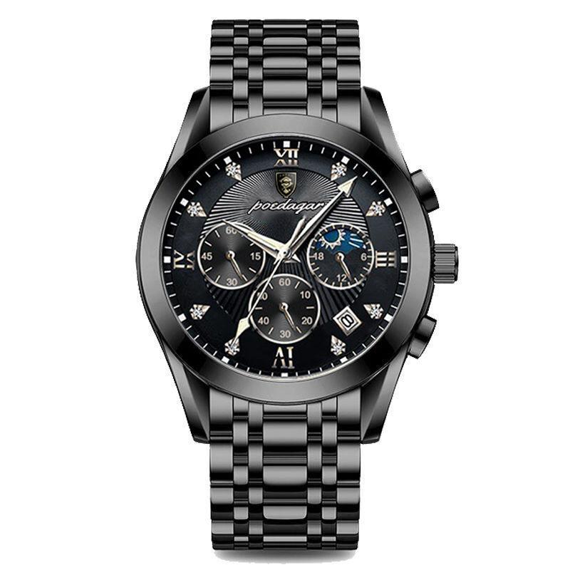 Männer Uhr Neue Top Marke Luxus Wasserdicht Leucht Sport Armbanduhr Edelstahl Quarz Militär Echtes Leder Männliche Uhr antik schwarz von Joom DACH