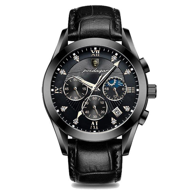 Männer Uhr Neue Top Marke Luxus Wasserdicht Leucht Sport Armbanduhr Edelstahl Quarz Militär Echtes Leder Männliche Uhr schwarz von Joom DACH