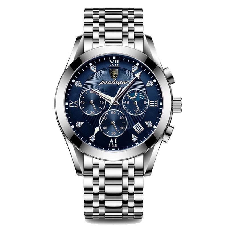 Männer Uhr Neue Top Marke Luxus Wasserdicht Leucht Sport Armbanduhr Edelstahl Quarz Militär Echtes Leder Männliche Uhr blau/silber von Joom DACH