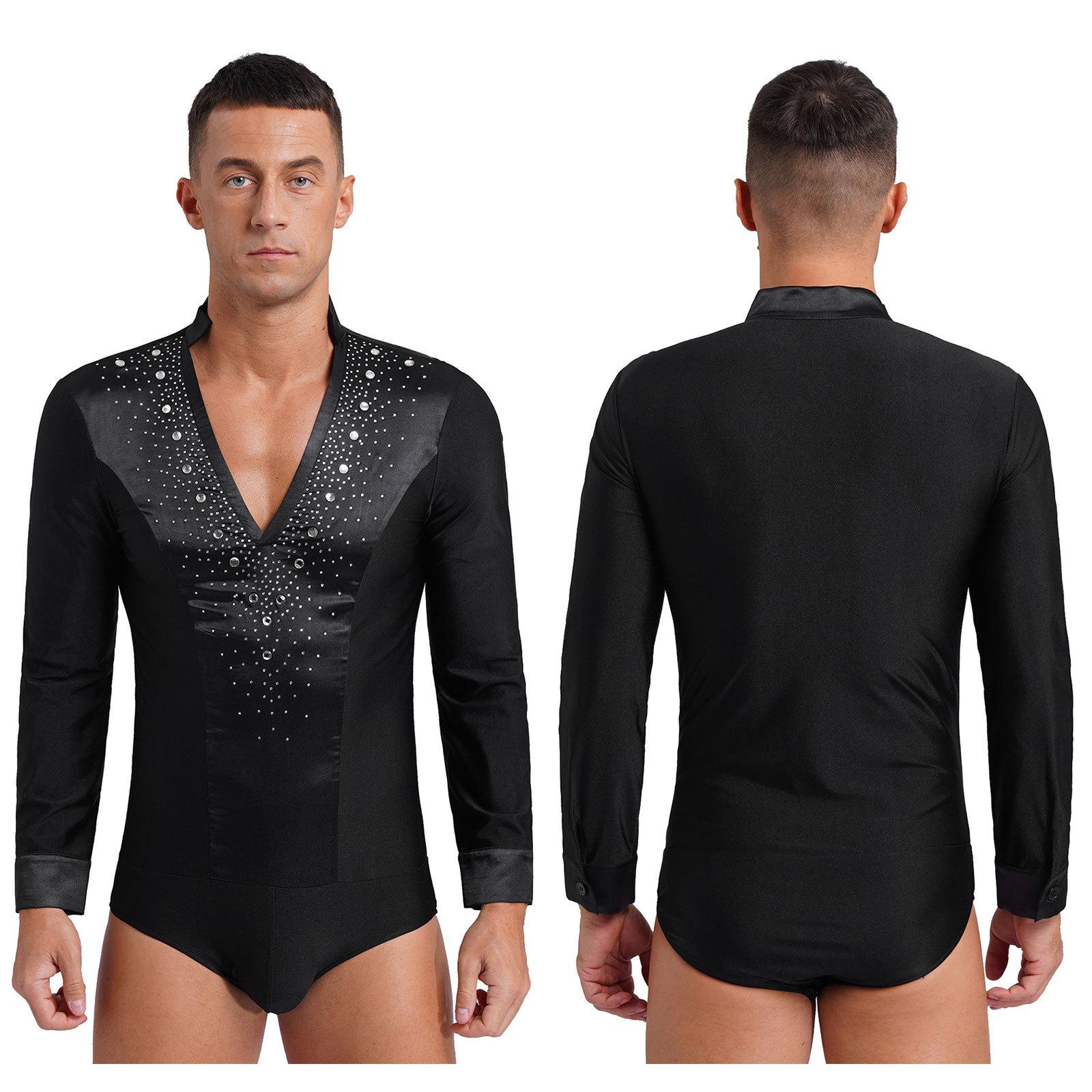 Männer V-Ausschnitt Latein Tanz Trikot Modern Jazz Rumba Chacha Ballsaal Shirts Anzug Wettbewerb Eiskunstlauf Bühnenauftritt L schwarz von Joom DACH