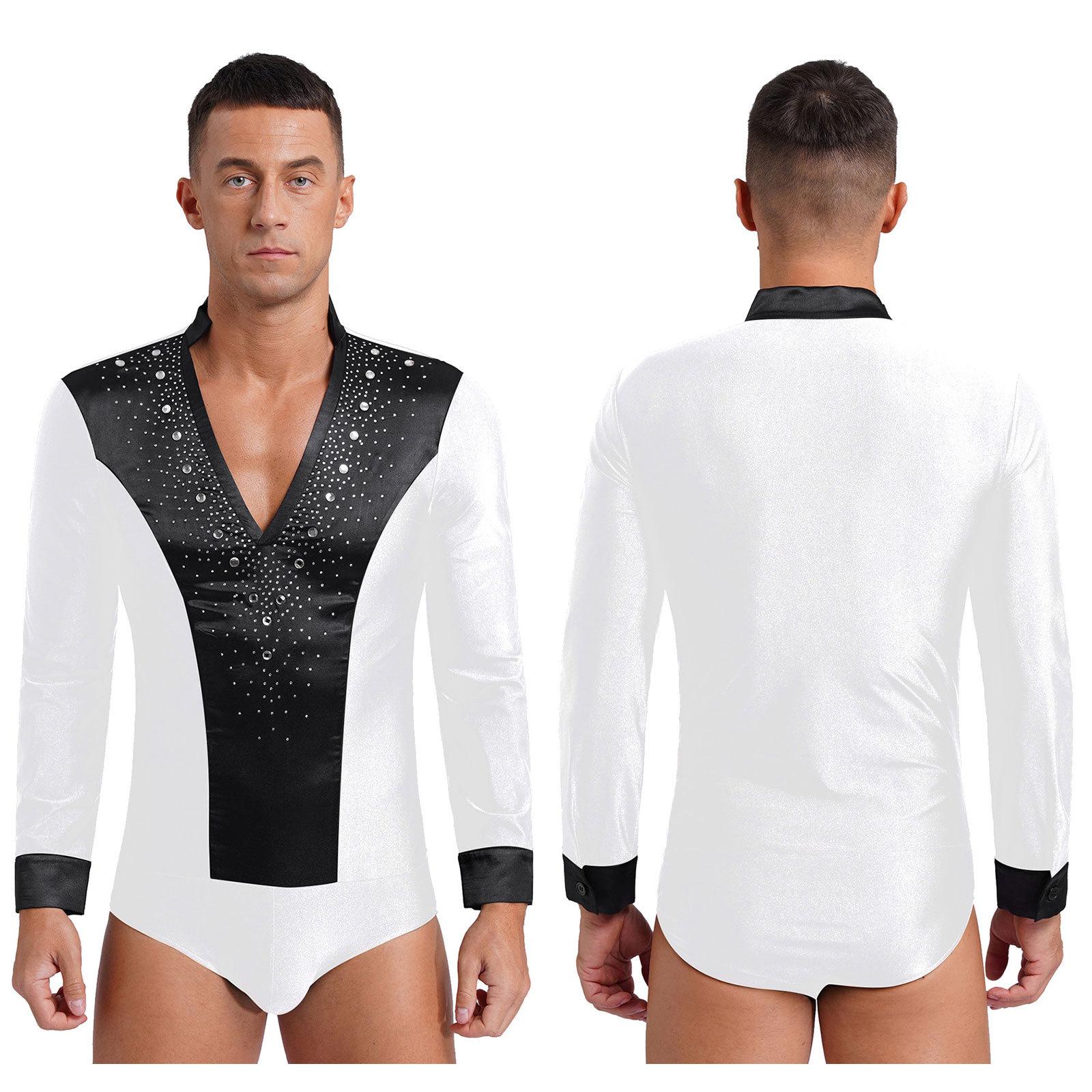 Männer V-Ausschnitt Latein Tanz Trikot Modern Jazz Rumba Chacha Ballsaal Shirts Anzug Wettbewerb Eiskunstlauf Bühnenauftritt M weiß von Joom DACH