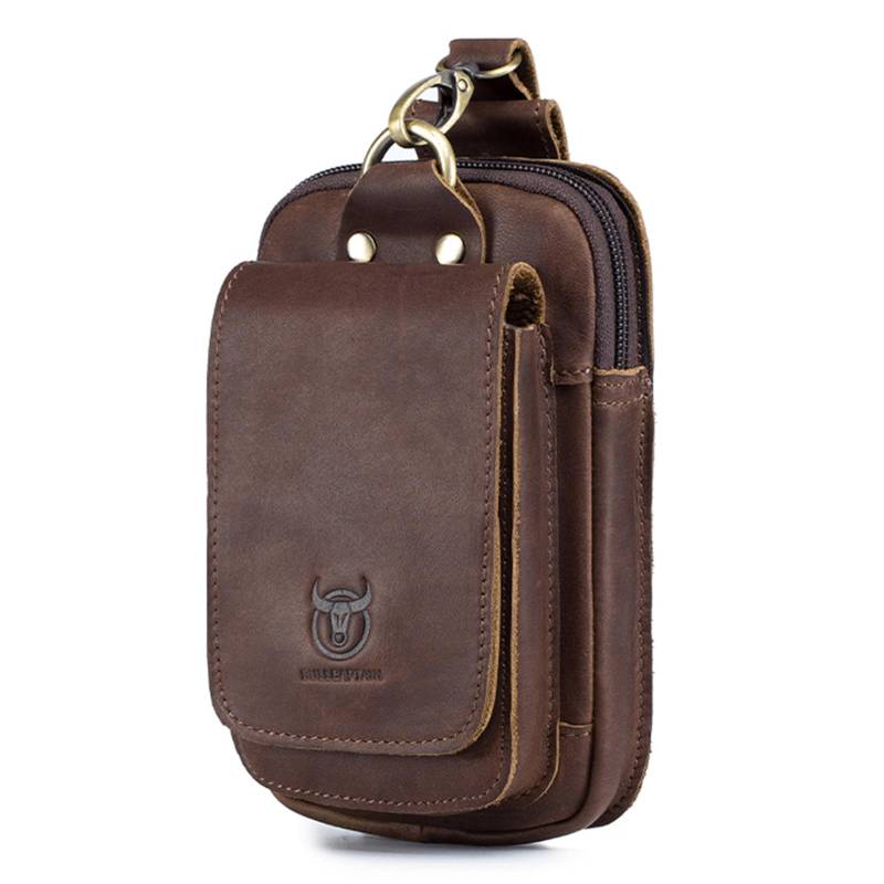 Männer Vintage Leder Gürteltasche Reise Handy Geldbörse Brieftasche Taille Tasche Fanny Pack kaffeebraun von Joom DACH