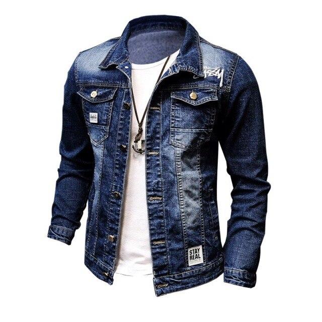 Männer Waschen Casual Teenager Hip Hop Jacke Denim Kleidung Stickerei Männlichen Mantel Männer XL blau von Joom DACH