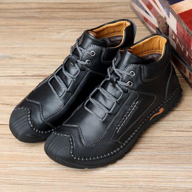 Männer Weiche Wanderschuhe Sommer Männliche Schwarze Lederschuhe Große Größe Mode Lässig Leder Sneakers Winter Warme Pelzschuhe 48 schwarz von Joom DACH