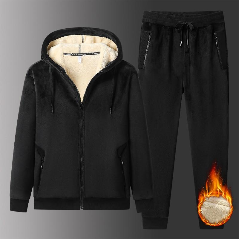 Männer Winter Casual Mode Verdickt Übergroßen Anzug Kanarienvogel Hoodie Lamm Fleece Jogginghose Casual Zwei-stück Set XL schwarz von Joom DACH
