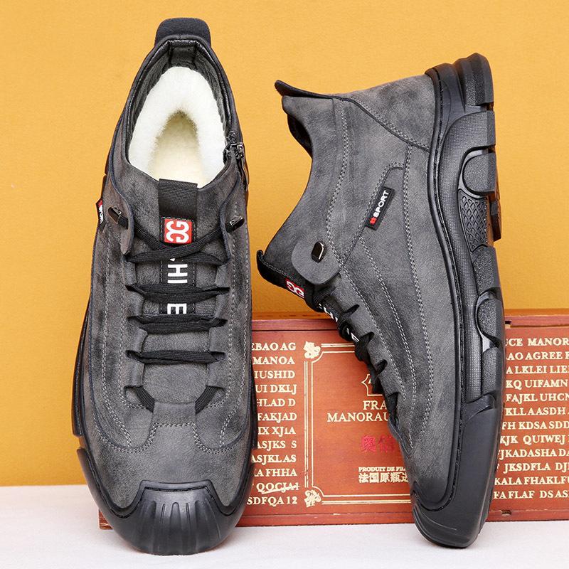 Männer Winter Neue Business Casual Warme Leder Schuhe Pelz Gefüttert Outdoor Schnee Stiefel für Männer High Top Anti Slip Fleece Gefüttert Wandern Turnschuhe 44 graue von Joom DACH