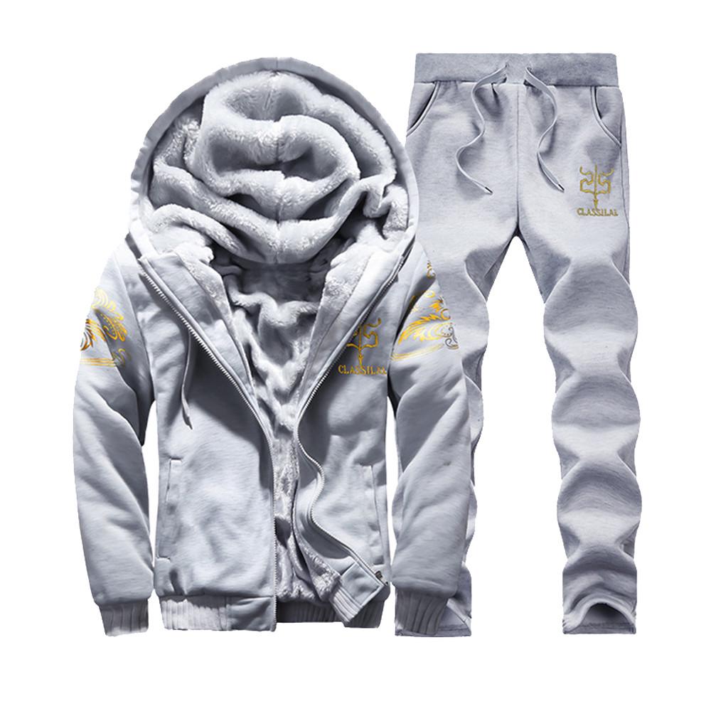 Männer Winter Outfits Fleece Mantel + Jogginghose Warme Kapuzenjacke Mode Sport Trainingsanzug XXL grau von Joom DACH