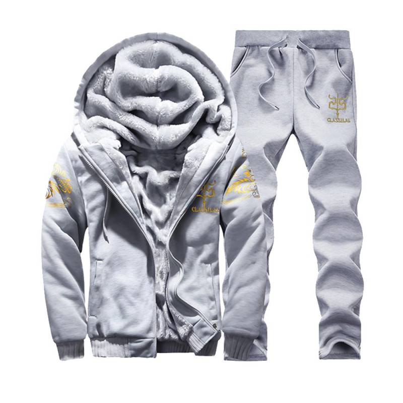 Männer Winter Outfits Fleece Mantel + Jogginghose Warme Kapuzenjacke Mode Sport Trainingsanzug XXL grau von Joom DACH