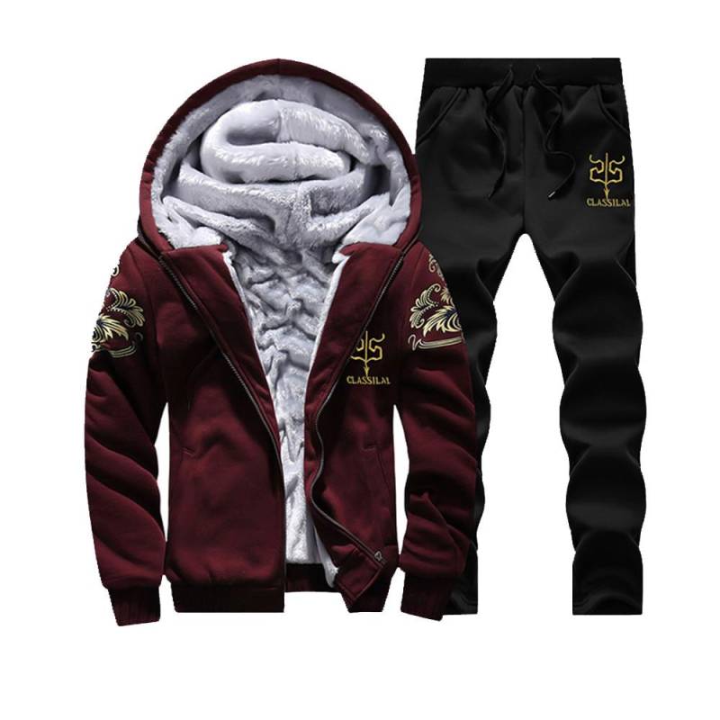 Männer Winter Outfits Fleece Mantel + Jogginghose Warme Kapuzenjacke Mode Sport Trainingsanzug XXXL rot von Joom DACH