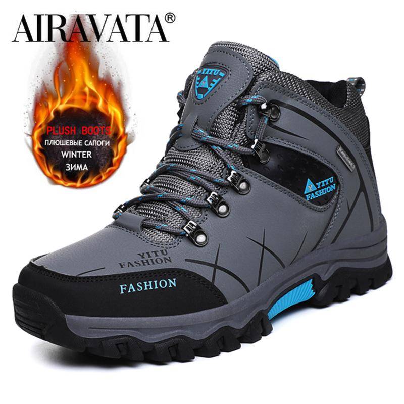 Männer Winter Stiefel Plüsch Warme Wanderschuhe Mann Outdoor Trainer Männliche Arbeitsschuhe Größe 39-47 40 grau von Joom DACH