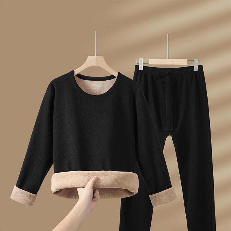 Männer Winter Unterwäsche Set Nahtlose Weiche Plüsch Warme Doppel-seitige Heizung Dünne Elastische Langarm M schwarz von Joom DACH