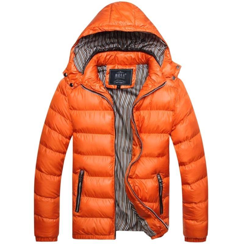 Männer Winter Warm Mit Kapuze Dick Gepolsterte Jacke Männlich Casual Zip Puffer Stepp Outwear Mantel Parka M orange von Joom DACH