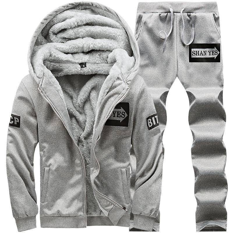 Männer Winter Warme Fleece Sport Trainingsanzug Männer Mit Kapuze Und Sweatpant Sets Casual 2 Stück Dicke Warme Zipper Anzug outwear XXXXL grau von Joom DACH
