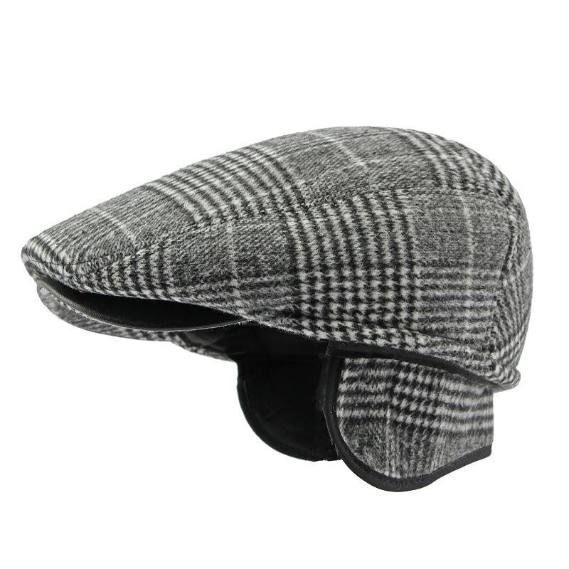 Männer mittleren Alters Kappe Herbst Winter Baumwolle Gehörschutz Warme Plaid Baskenmütze Vorwärts Kappe Fahrer Ivy Hut Newsboy Caps für männer L(58-60cm) hellgrau von Joom DACH
