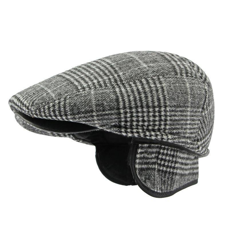 Männer mittleren Alters Kappe Herbst Winter Baumwolle Gehörschutz Warme Plaid Baskenmütze Vorwärts Kappe Fahrer Ivy Hut Newsboy Caps für männer L(58-60cm) hellgrau von Joom DACH