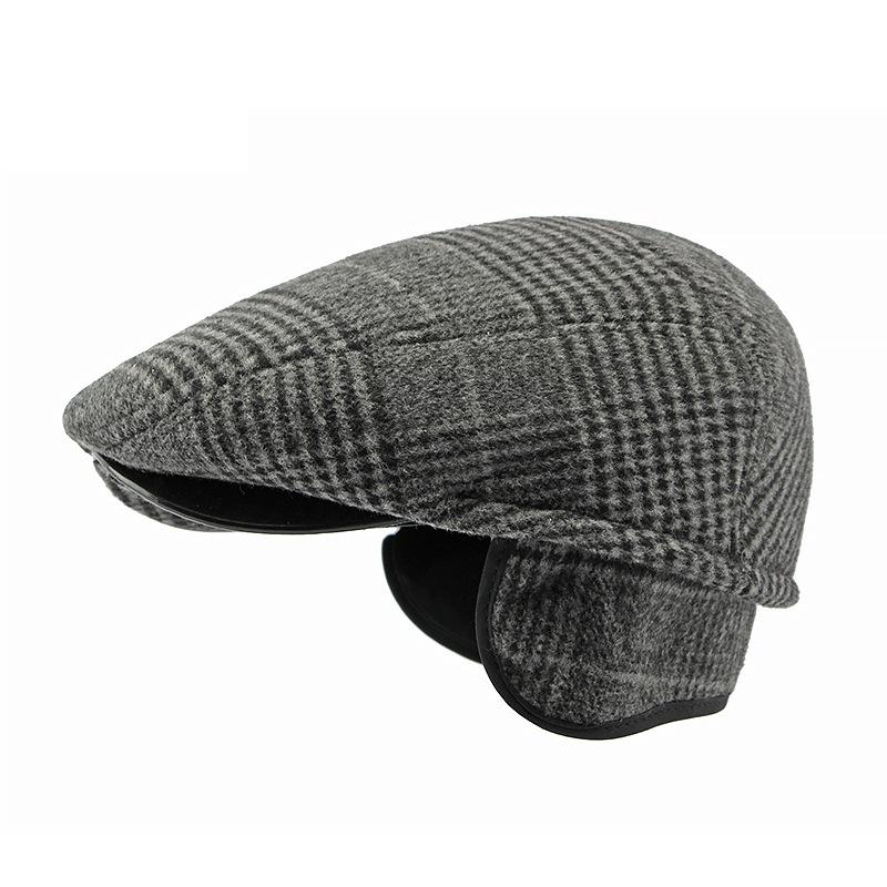 Männer mittleren Alters Kappe Herbst Winter Baumwolle Gehörschutz Warme Plaid Baskenmütze Vorwärts Kappe Fahrer Ivy Hut Newsboy Caps für männer M(56-58cm) dunkelgraue von Joom DACH