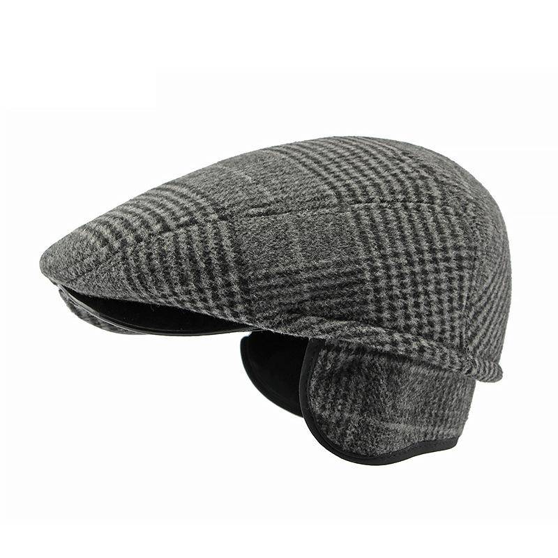 Männer mittleren Alters Kappe Herbst Winter Baumwolle Gehörschutz Warme Plaid Baskenmütze Vorwärts Kappe Fahrer Ivy Hut Newsboy Caps für männer M(56-58cm) dunkelgraue von Joom DACH