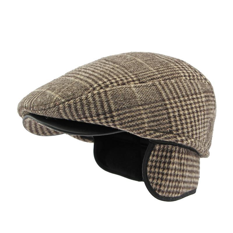 Männer mittleren Alters Kappe Herbst Winter Baumwolle Gehörschutz Warme Plaid Baskenmütze Vorwärts Kappe Fahrer Ivy Hut Newsboy Caps für männer M(56-58cm) kaffeebraun von Joom DACH